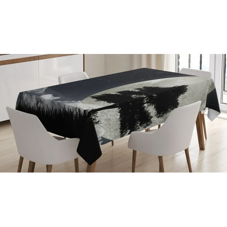 

Night Tablecloth Silhouette of a Ancient Tree Against Giant Moon Starry Sky Fantastic Rectangular Table Cover for Dining Room Kitchen 60 X 90 Inches Silver Black Charcoal Grey by Ambesonne