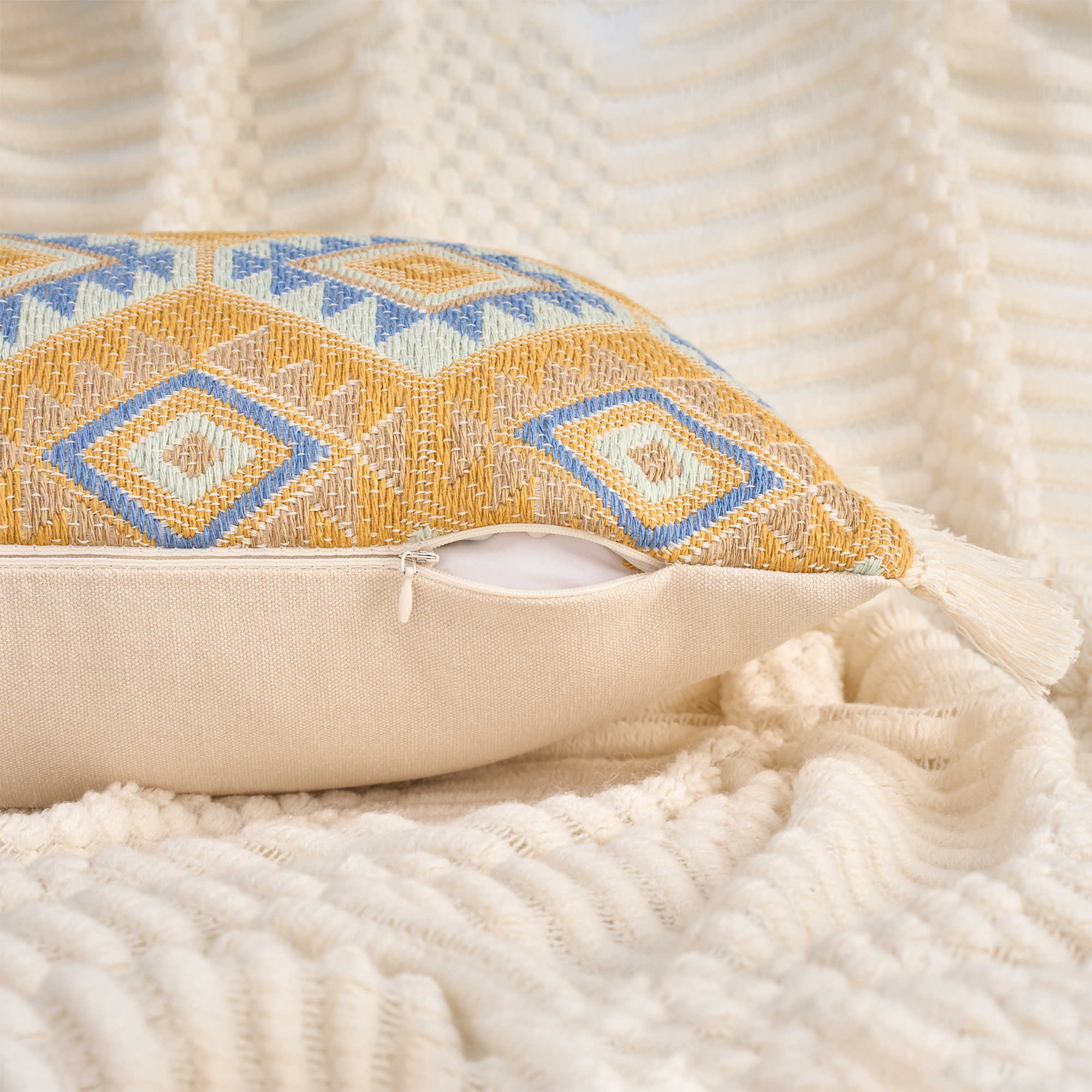 Unique Bargains Boho Throw Pillow Covers Geometric Pattern Cushion Cases 20" x 12" Yellow