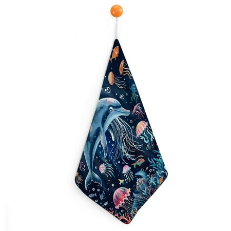 

Palnkart Dolphin Jellyfish Ocean Quick-Dry Hand Towels 11.8x11.8in Super Fine Fiber Kitchen Bathroom Accessories 1pcs