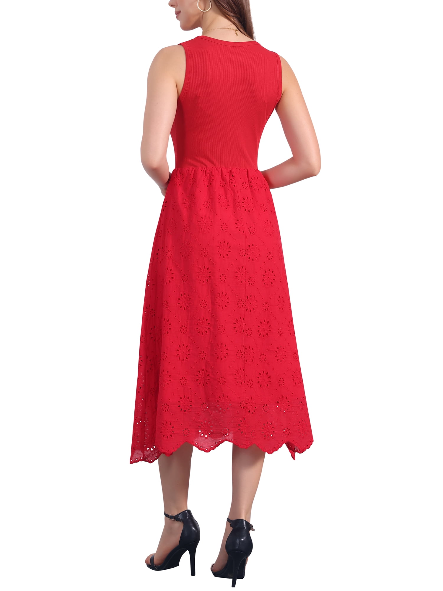 DARING DIVA Eyelet Sleeveless A Line Midi Tank Dress XL Red
