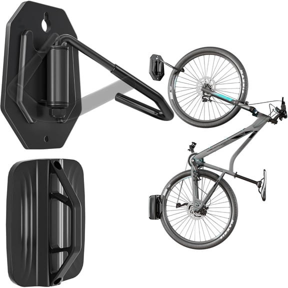 Bike Wall Mount Hook, Heavy Duty Swivel Bicycle Wall Hanger for Garage Storage, Space-Saving Vertical Bike Rack, Holds up to 66 lbs, Adjustable Angle, Black