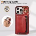 thumbnail image 5 of Wallet Case for iPhone 16 Pro, with Wrist Strap 360 Rotating Finger Ring Flip Zipper PU Leather Stand Card Slots Shockproof Drop Protective Phone Cover Girls Women Magnetic Buckle, Red, 5 of 8