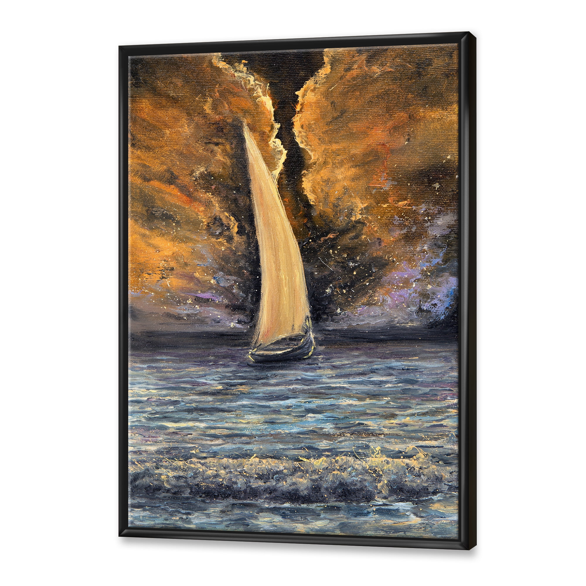 Designart 'Sailship On The Ocean At Morning' Nautical & Coastal Framed Canvas Wall Art Print