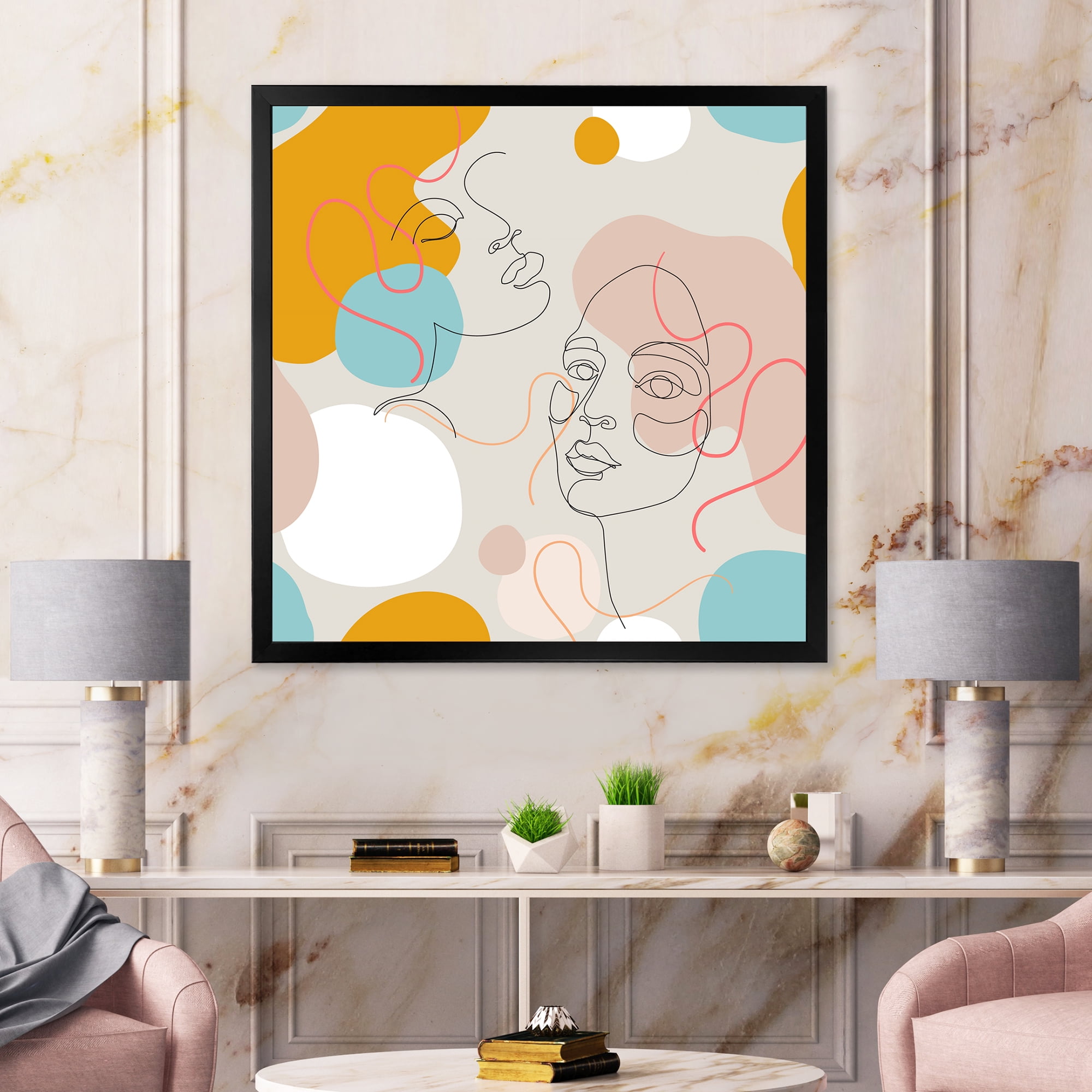 Designart 'Minimal Portrait of Female Face Drawn With One Line II' Modern Framed Art Print