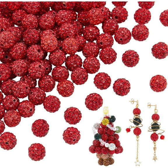 100pcs 10mm Red Rhinestone Round Beads for DIY