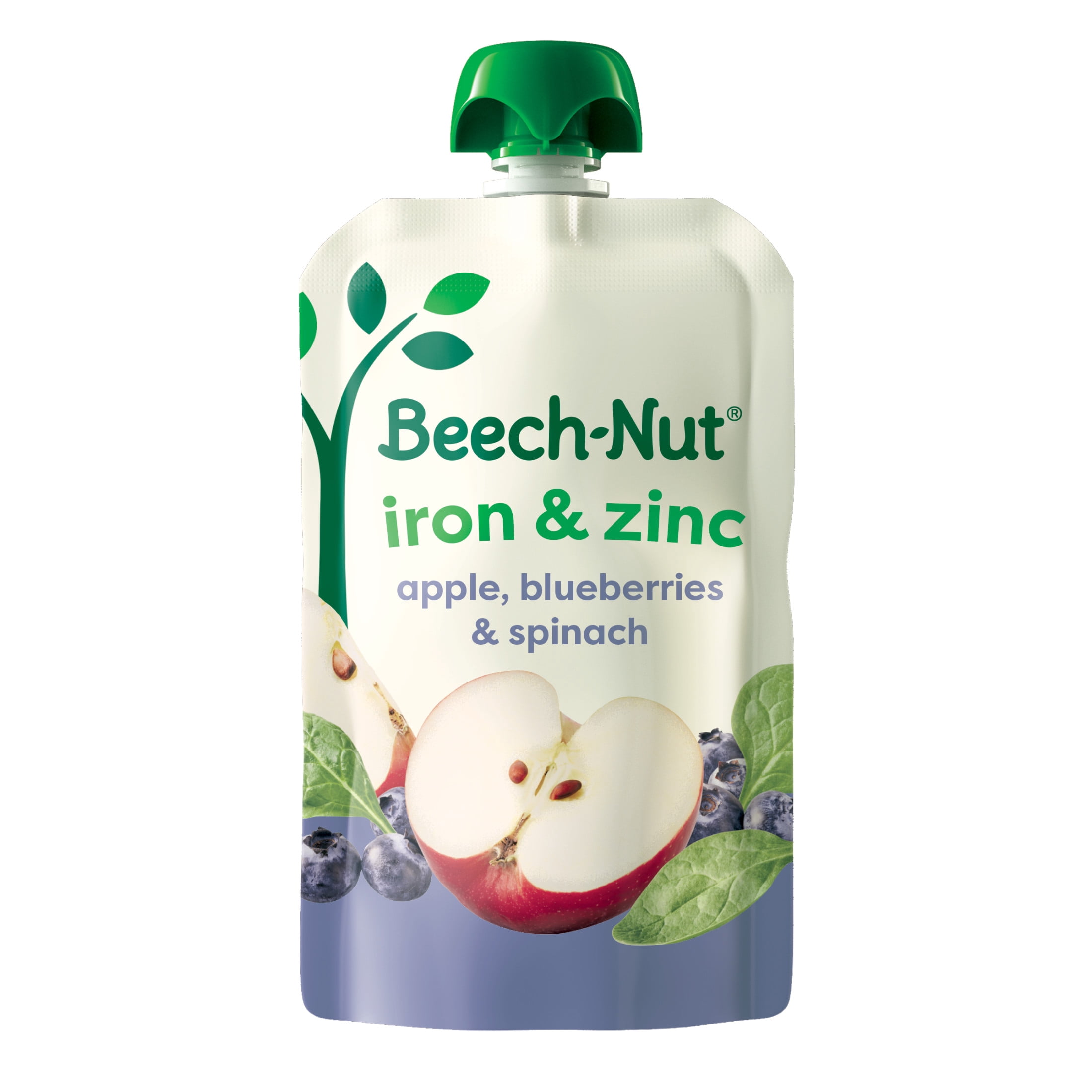 (12 pack) Beech-Nut Iron & Zinc Stage 4 Toddler Food, Apple Blueberry & Spinach, 3.5 oz Pouch