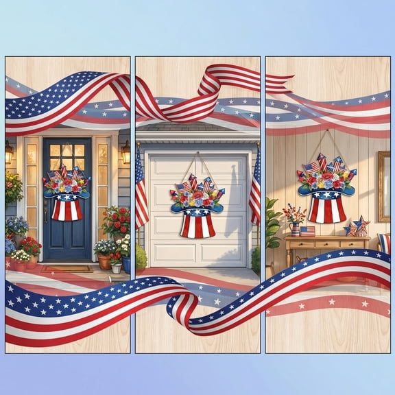 High End Wooden Doorplate Pendant Red White Blue Patriotic Wall Sign Art Decor Easy Hanging Ornament for Independence Day Holiday Home Porch Wall Decoration
