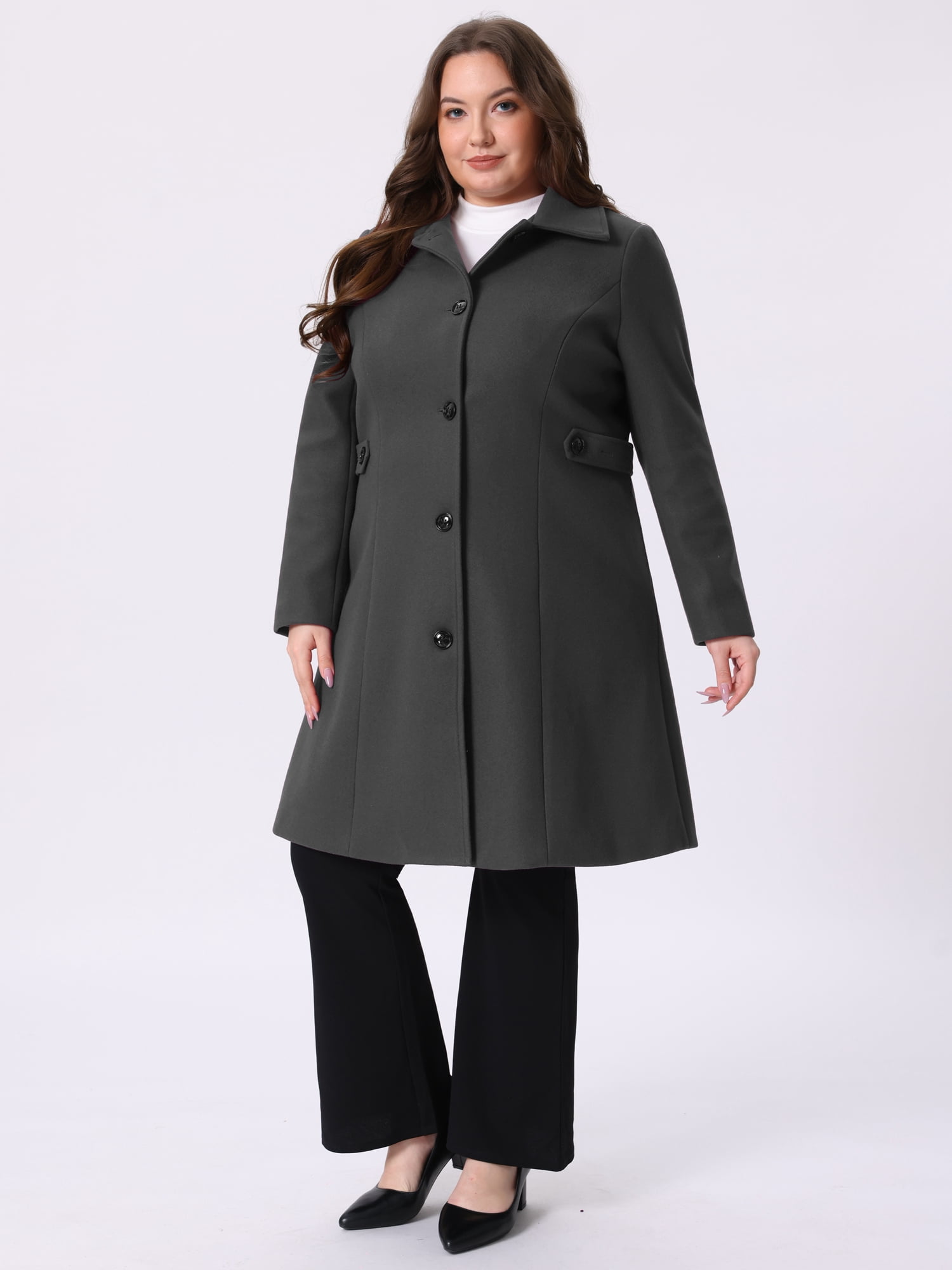 DARING DIVA Women's Plus Size Long Sleeve Utility Overcoat 3X Gray Black