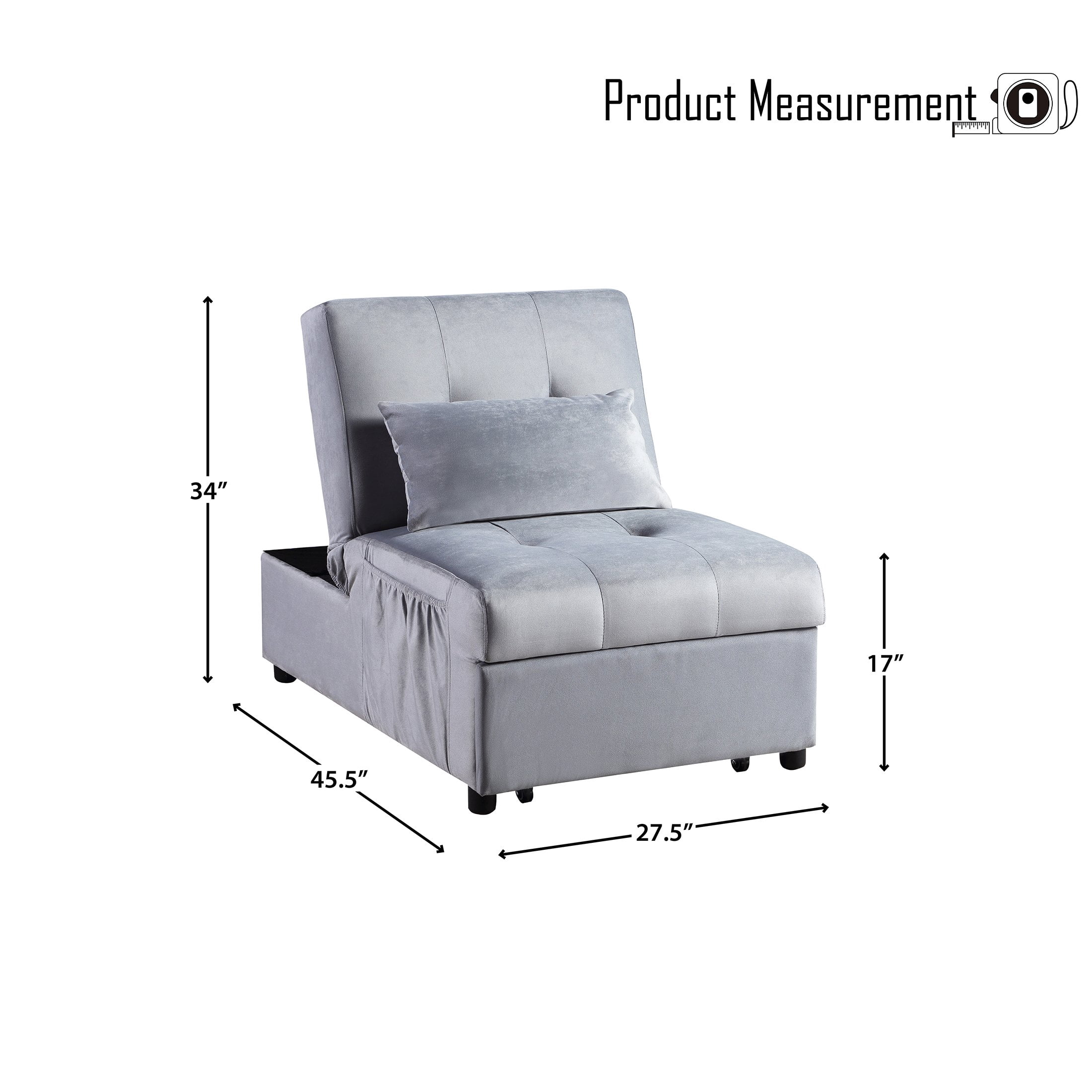 OakvillePark Kotey 4-in-1 Convertible Futon Chair, Gray