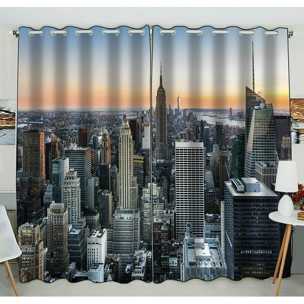 Phfzk City Window Curtain, New York Skyline At Sunset Window Curtain