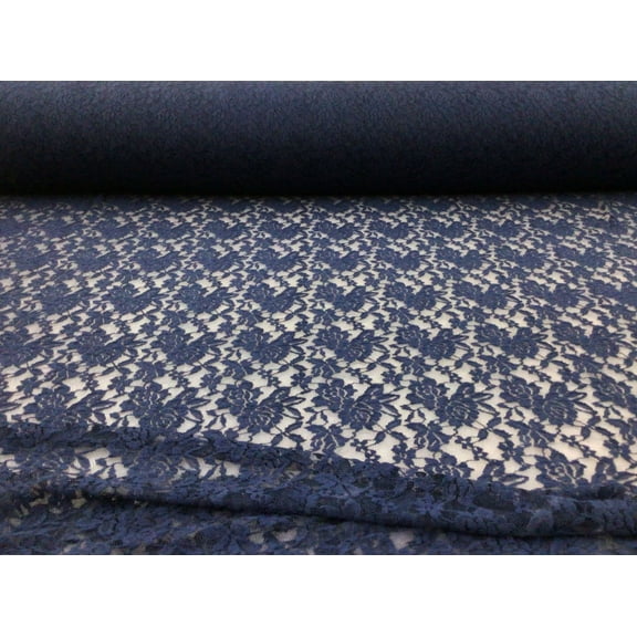 Embroidered Stretch Lace Apparel Fabric Sheer Floral Steel Blue Floral XX514