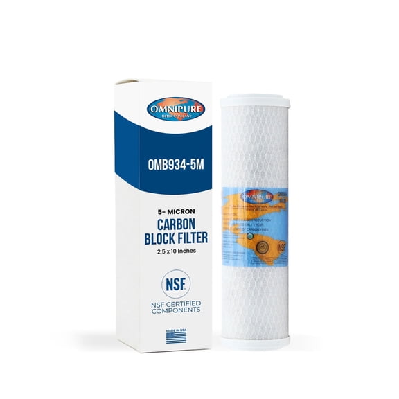 Omnipure OMB934-5M Carbon Block Water Filter, 5 Micron, 10 Inch
