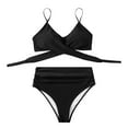 thumbnail image 6 of vigerkar Bikini Set for Women Two Piece Swimsuit Crew Neck Top Spaghetti Straps Cross Back Lace up Mid Rise Black, XXL, 6 of 6