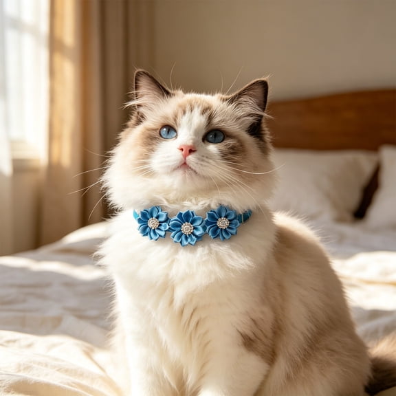 Cat Collar, Adjustable Breakaway Safety Bowtie with Rhinestone Flower Design, Colorful Floral Pet Necklace,Ideal for Daily Wearing and Pet Parties