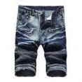 thumbnail image 1 of Wide Leg Pants Men's Ripped Denim Trunks Stretchy Washed Jeans Trunks Cut-Off Classic Fit Biker Jeans Trunks Dark Blue M, 1 of 9
