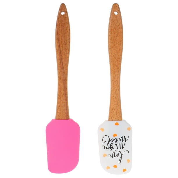 Juego de 2 espátulas de silicona para San Valentín, raspador de goma resistente al calor con mango de madera, herramienta de cocina para hornear, cocinar y decorar pasteles