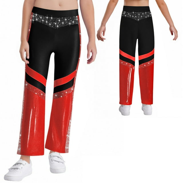 Manyakai Kids Girls Shiny Rhinestone Flared Leggings Pants Jazz Hip Hop Dance Performance Bell Bottom Disco Party Trousers Black 8