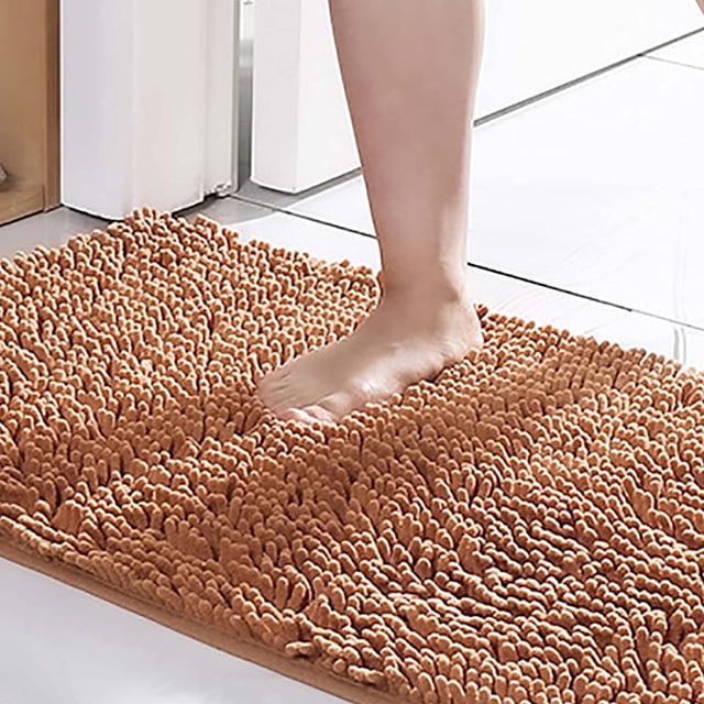 Chenille Bath Mat 12x20 Bath Rugs Water Absorption Extra Soft Rubber Backing Non-Slip Bathroom Rugs Tub Shower Rugs Multiple Size Home Decor Accessories for Bathroom Tub Shower, Champagne