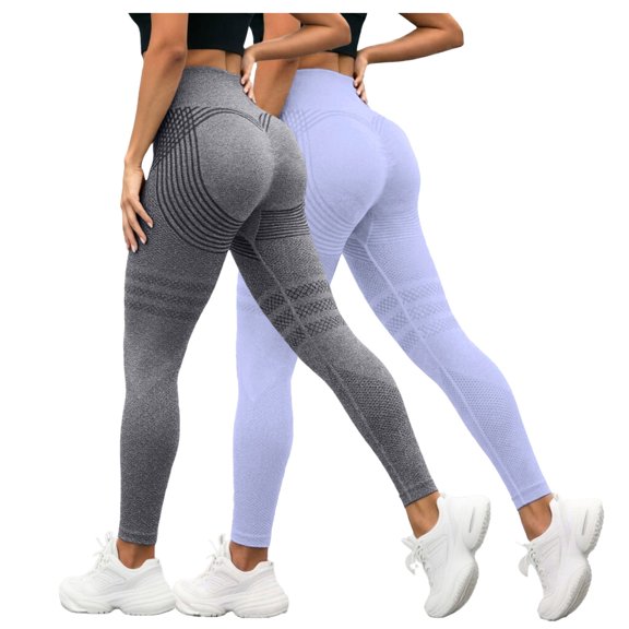 felwors 2 Pack Compression Leggings for Women High Waist Push Up 3D Textured Yoga Pants Grey for Size M