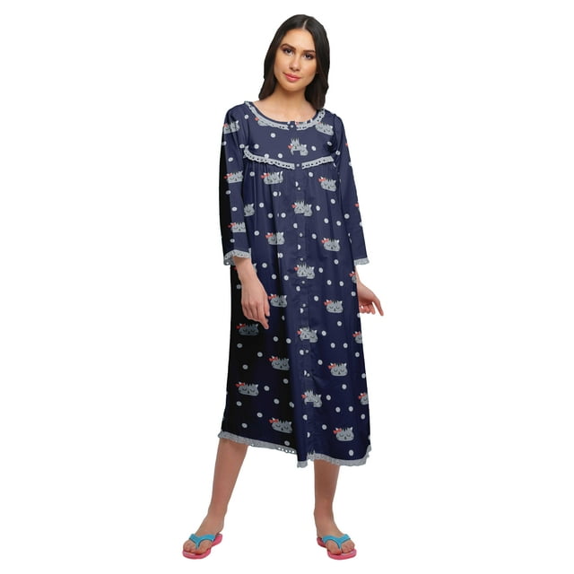 Moomaya Chemise de Nuit Boutonnée en Coton Imprimé pour Femmes, Robe de Nuit d'Allaitement