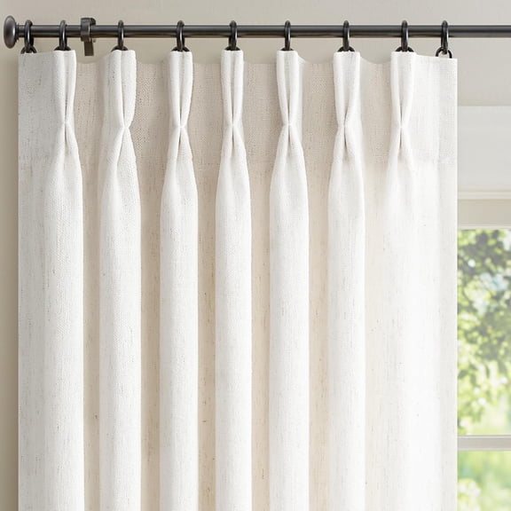 Pinch Pleated Linen Curtains Natural Ivory Boho Country Thick Linen Textured Light Filtering Pinch Pleat Drapes Back Tab Semi Sheer Window Curtain Panels