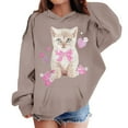 thumbnail image 3 of Telankuip Cute Cat Graphic Hoodies for Teen Girls Kawaii Anime Tween Girl Long Sleeve Hooded Sweatshirts Preppy Comfortable Soft Going out Wear Pullover Tops Khaki 100, 3 of 4