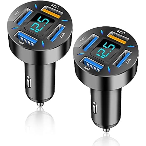 Quyaojz Car Charger 66W Super Fast Charging with USB 2.4A&QC 3.0(Voltmeter&LED Lights) Universal Quick Charge for 12-24V Car Cigarette Lighter Plug,Compatible with iPhone 14 13 12,S22