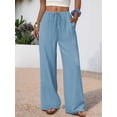 thumbnail image 5 of Wide Leg Pants for Women Drawstring Elastic Waist Trousers with Pockets Summer Vacation Clothes Light Blue S, 5 of 9