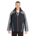 thumbnail image 2 of North End NE700 Hardshell Coat Men's Embark Interactive Colorblock Shell with Reflective Printed Panels, XL, BLK/ GRP/ CL RD, 2 of 5