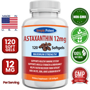 Astaxanthin 12mg 120 Softgels, High Potency Natural Antioxidant Gel Caps, One Per Day Formula, Non-GMO, Gluten-Free Supplement Supports Joint, Heart, Brain, Skin, Eye Health & Muscle Fatigue Recovery