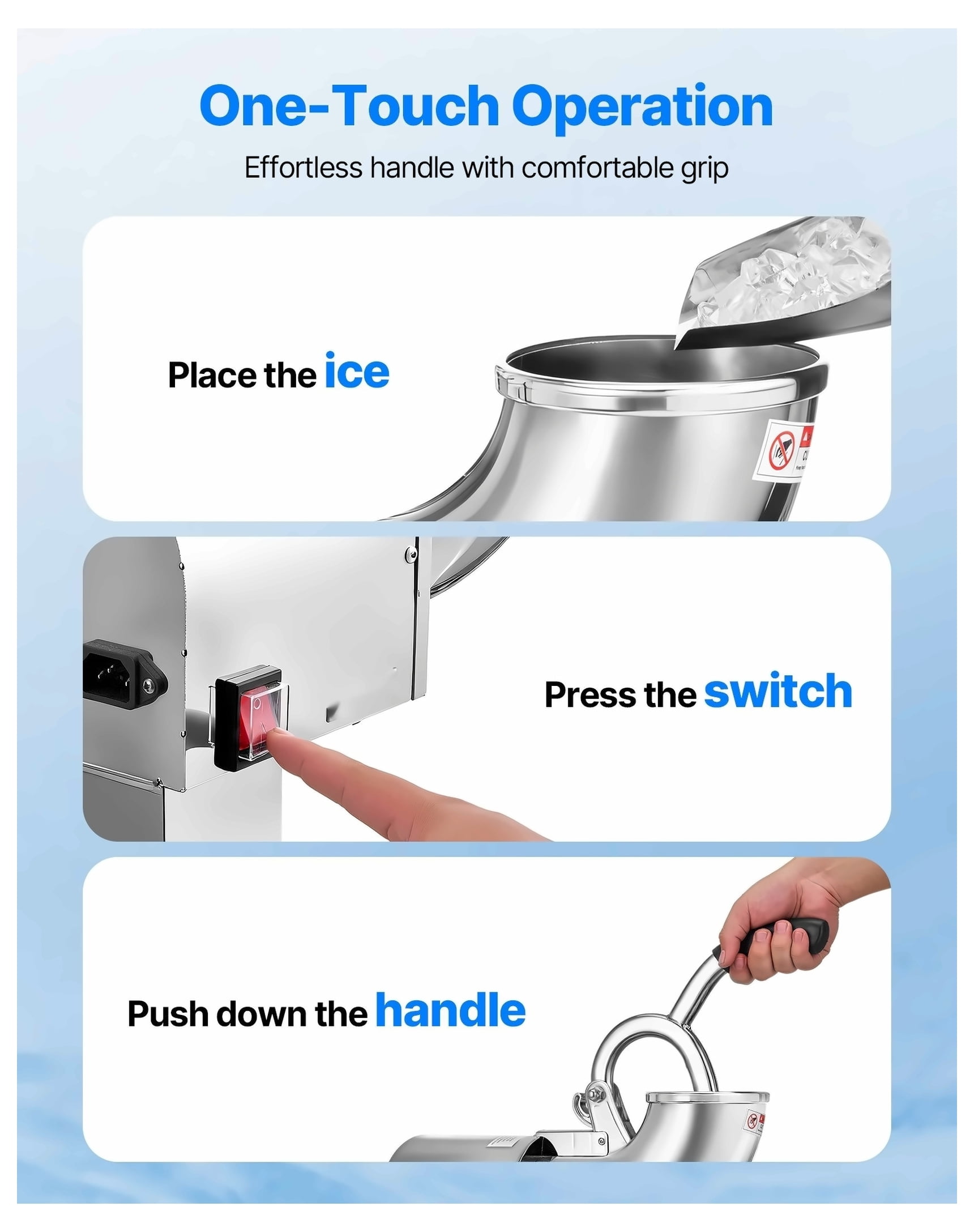 Commercial Ice Crusher 440LBS/H Electric Snow Cone Maker Shaved Ice Silver