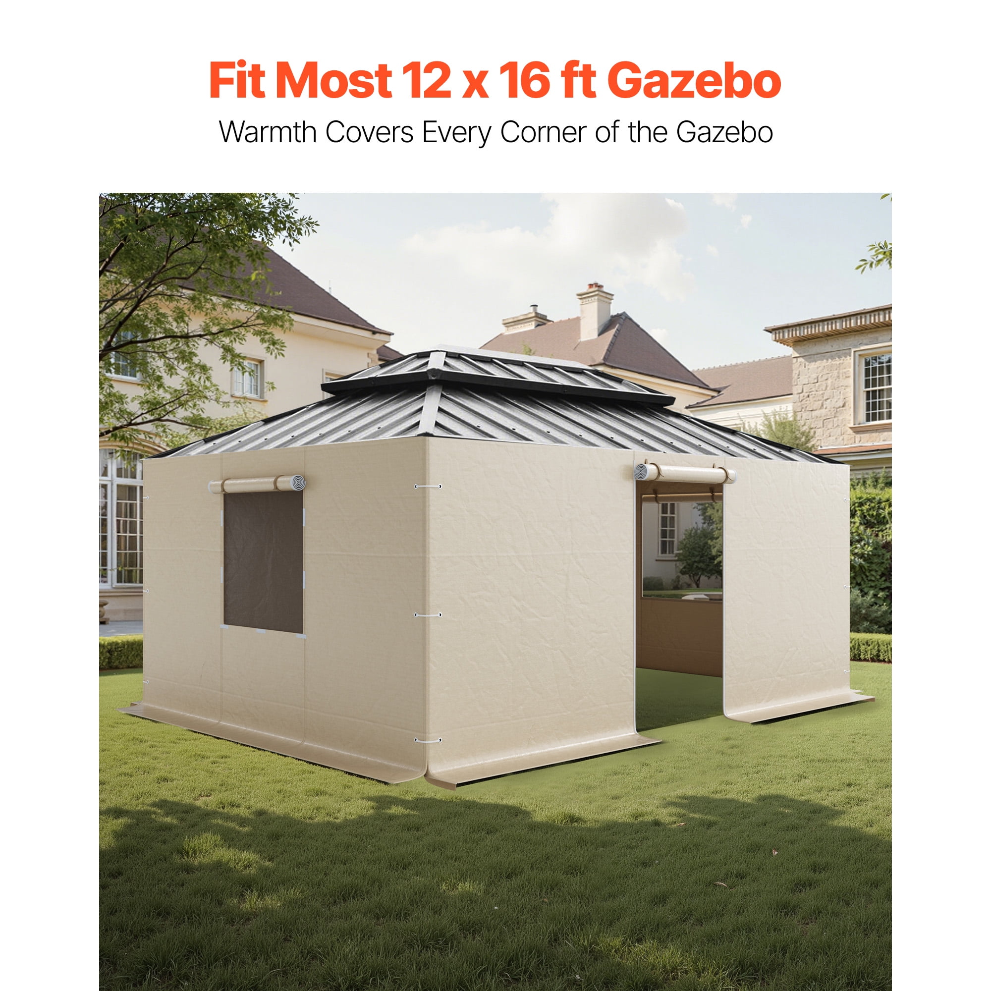 KFFKFF Gazebo Sidewall Compatible with 12 x 16 ft Structures, 4-Panel Winter Cover for Hardtop Gazebos, Durable PE Material, All-Weather Outdoor Protection with Mesh Windows,Gazebo Frame Not Included