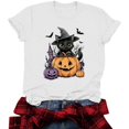 thumbnail image 6 of JOANKDMI Halloween Black Cat Witch Hat Shirt for Women Cute Pumpkin Graphic Tees Short Sleeve Fall Casual Tops Crewneck Haunted House Holiday Festive Apparel, 6 of 9
