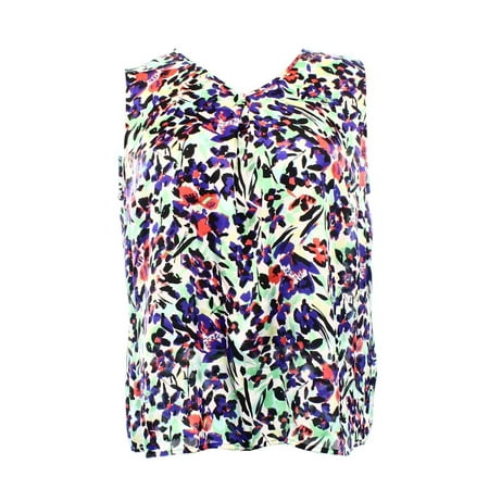 Nine West NEW Blue Green Women's 1X Plus Floral-Print V-Neck Blouse $69 #087