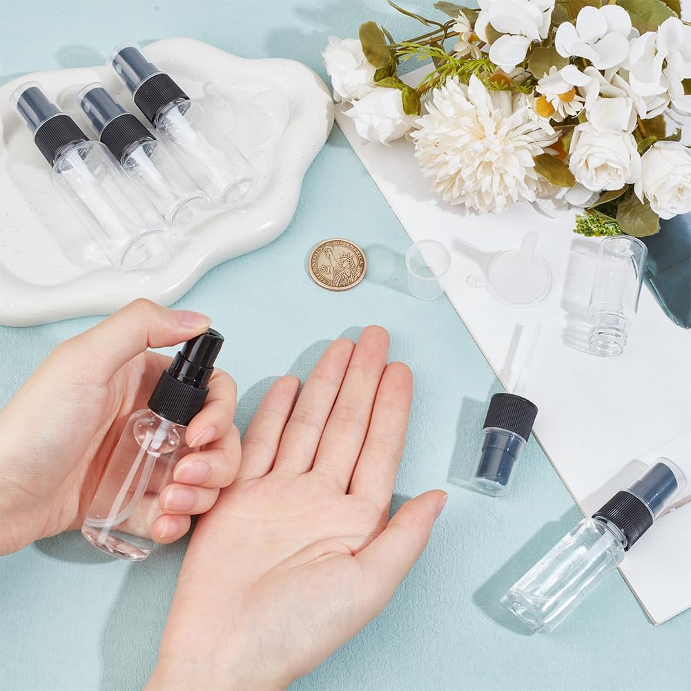 120Pcs Plastic Travel Spray Bottles 0.3oz/10ml 0.7oz/20ml 1oz/30ml Mixed Capacity Mini Travel Bottle Set with 6pcs Funnels Refillable Liquid Containers for Essential Oils Toners Carrying DIY