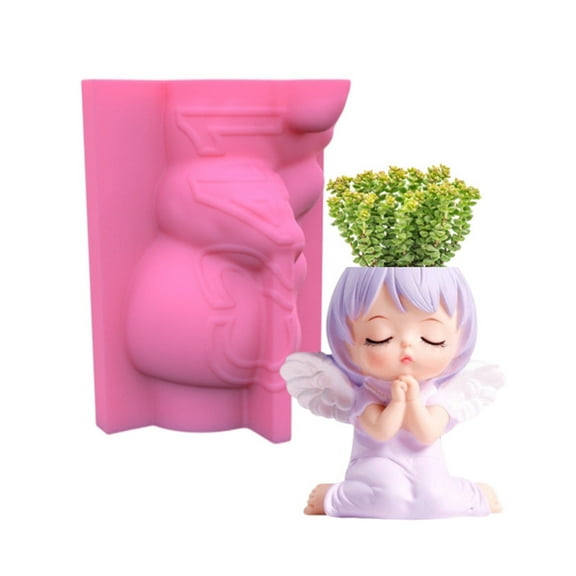 Milue Silicone Flower Pot Mold Succulent Planter Pot Mold Angel Gypsum Clay Mould