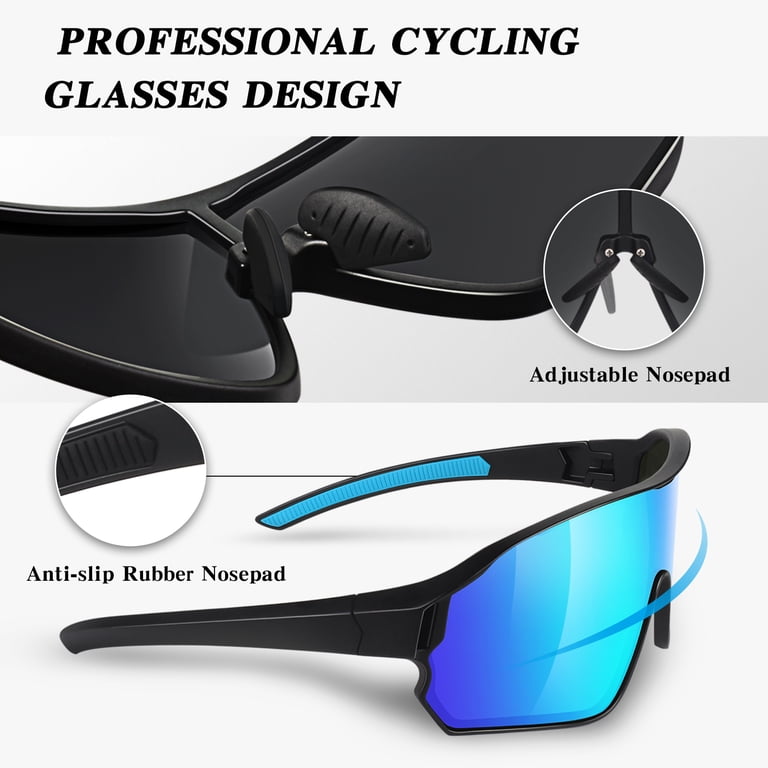 LINVO Polarized Sport Shield, Blue Mirrored Wraparound photo 4