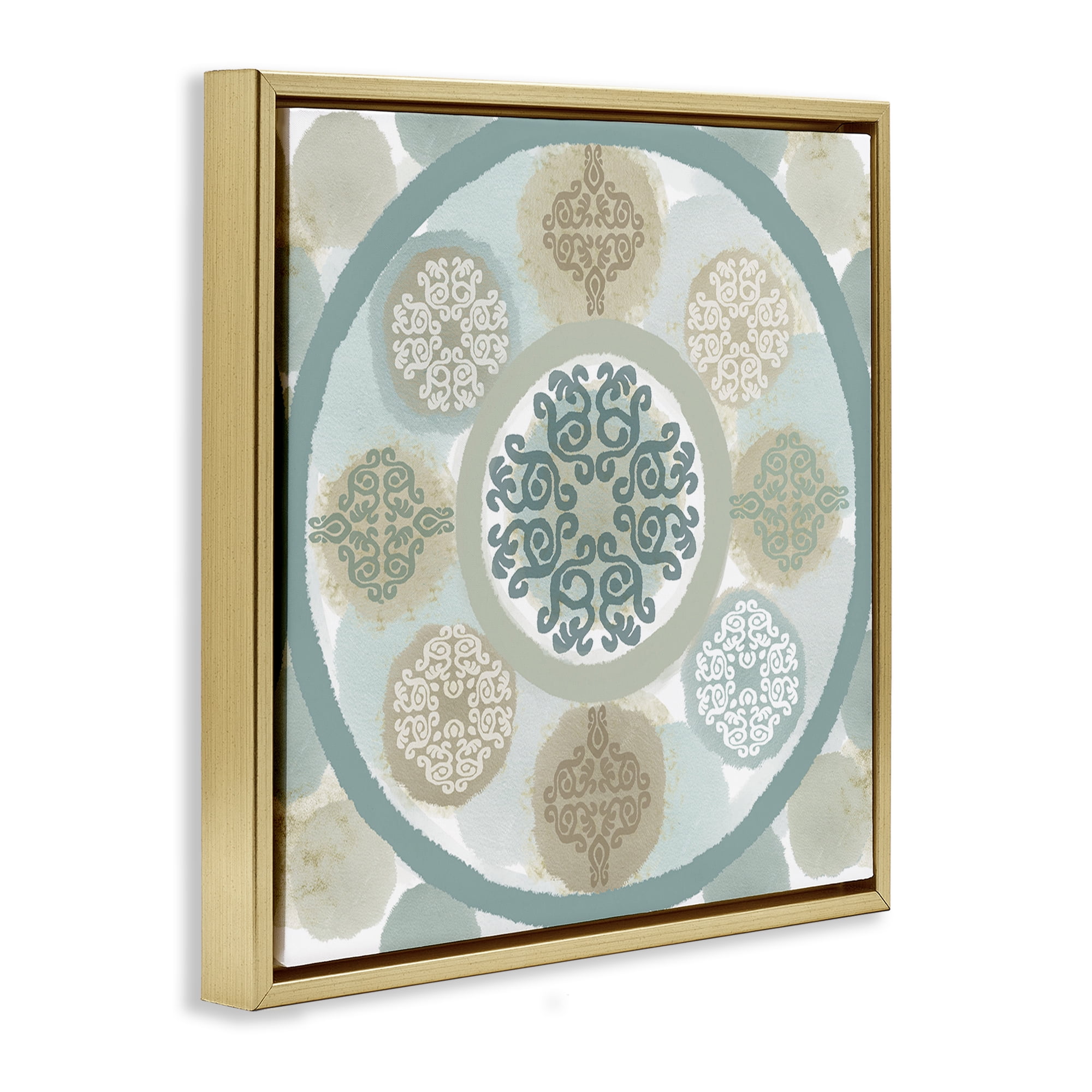 Stupell Industries Mint Mandala Fractals Abstract Painting Gold Floater Framed Canvas Art Print Wall Art, 25 x 25