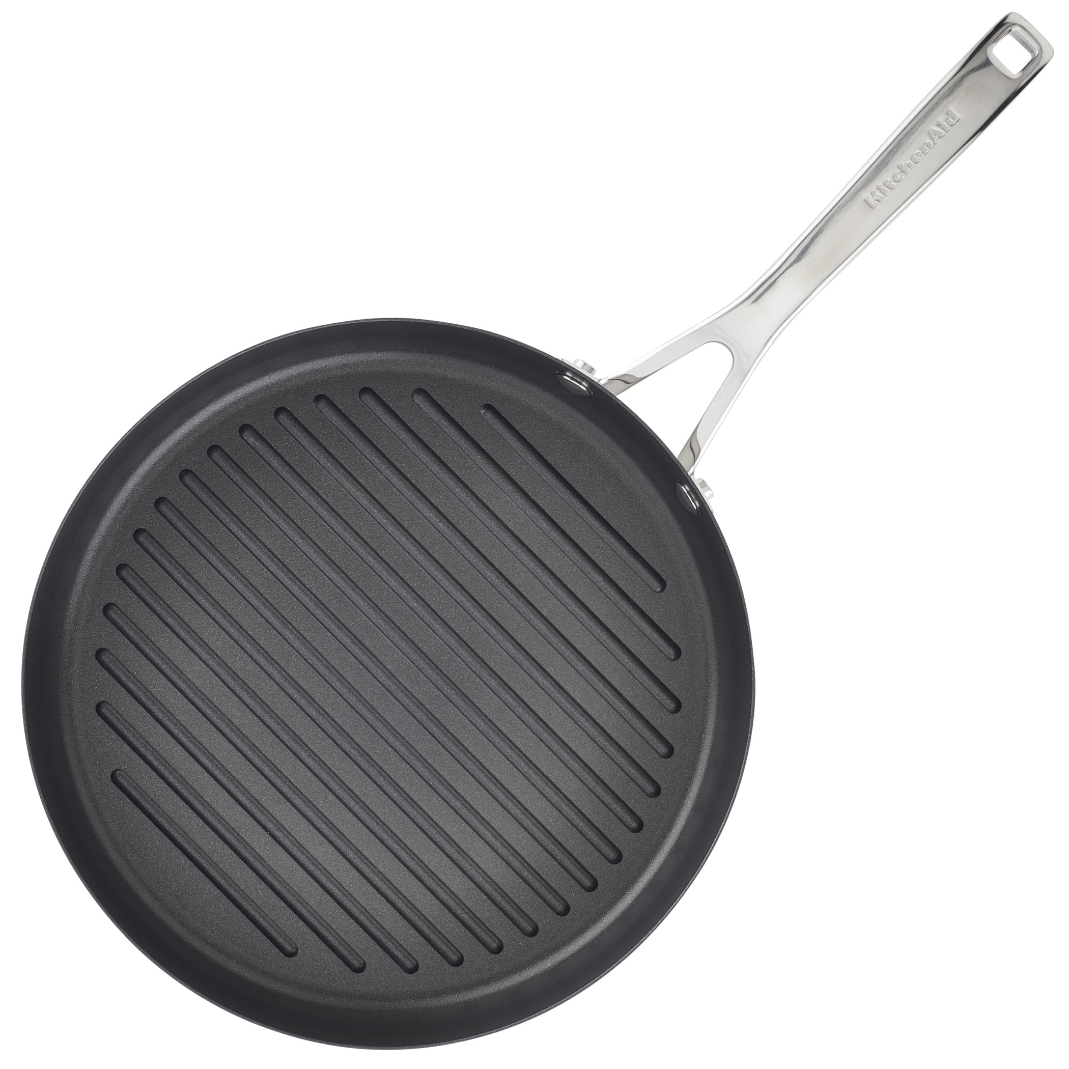 KitchenAid 3-Ply Base 10.25 Inch Stainless Steel Nonstick Induction Stovetop Grill Pan, Dishwasher Safe and Oven Safe to 500°F, Brushed Stainless Steel