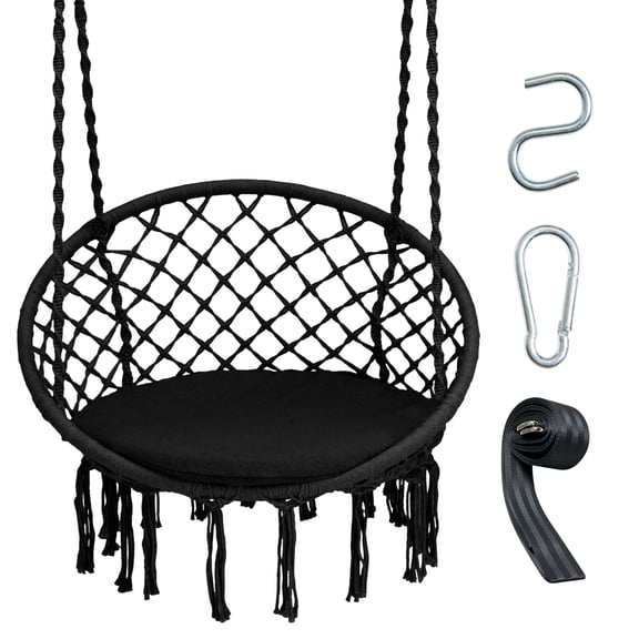 Costway Hammock Swing Chair with Cushion Hanging Hardware Kit Indoor Outdoor Black