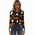 thumbnail image 3 of SHIXINCHIL Ribbed Knit Long Sleeve Shirts for Women Novelty Halloween T-shirt Slim Fit Casual Y2k Crop Tops Spooky Season Festive Tee Top Multicolor M, 3 of 8