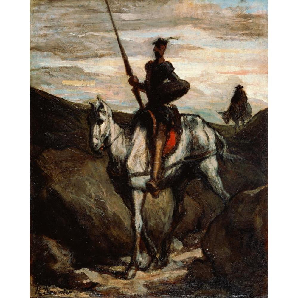 Honoré Daumier 12x14 Gold Ornate Wood Frame and Double Matted Museum Art Print Titled - Don Quixote in the Mountains