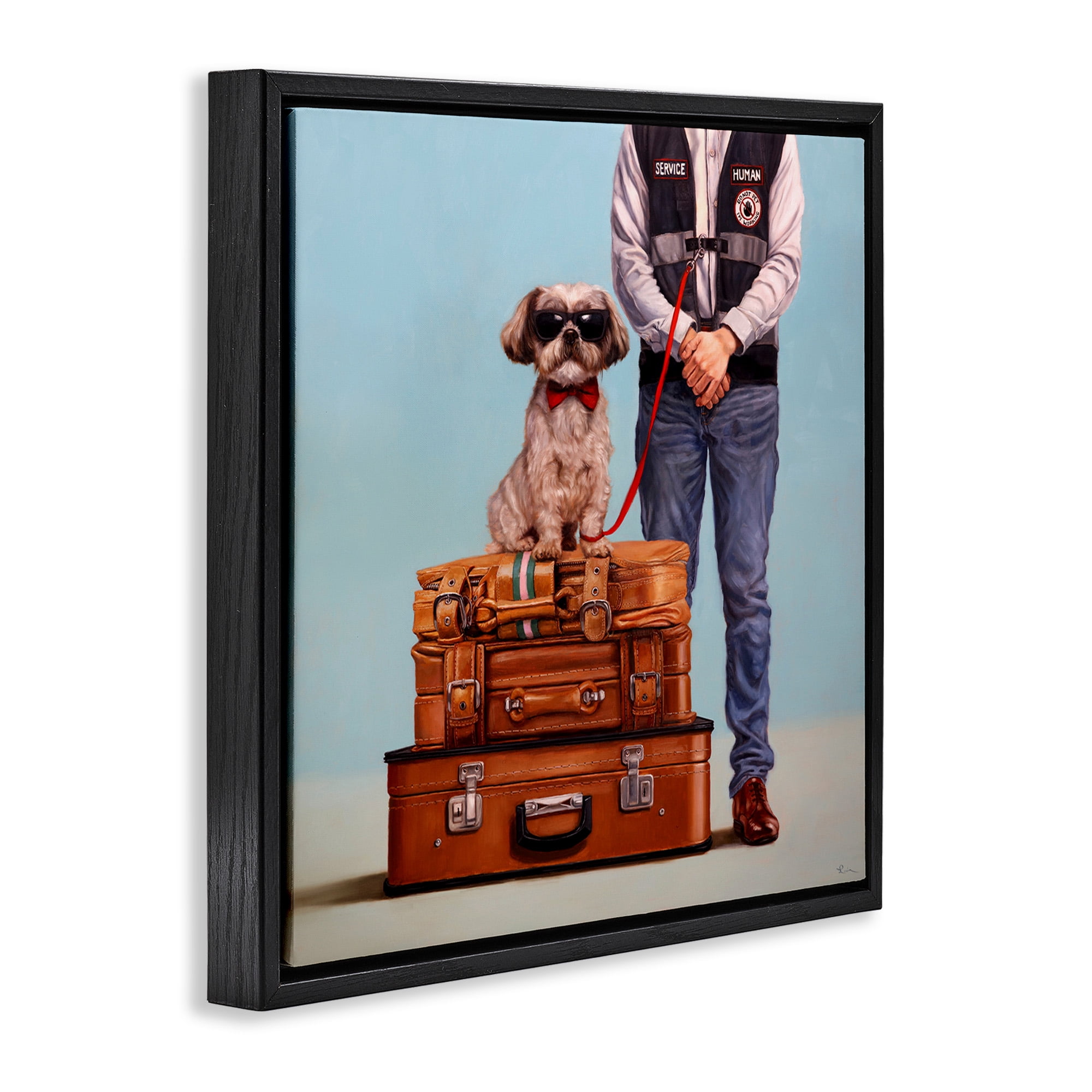 Stupell Industries Funny Service Human Dog Animals & Insects Painting Black Floater Framed Canvas Art Print Wall Art, 18 x 18