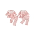 thumbnail image 2 of RUINIXCW Toddler Baby Girl Fall Outfits Casual Plaid Doll Collar Long Sleeve Tops with Ruffled Trim Pants 2 Pcs Set, 2 of 9