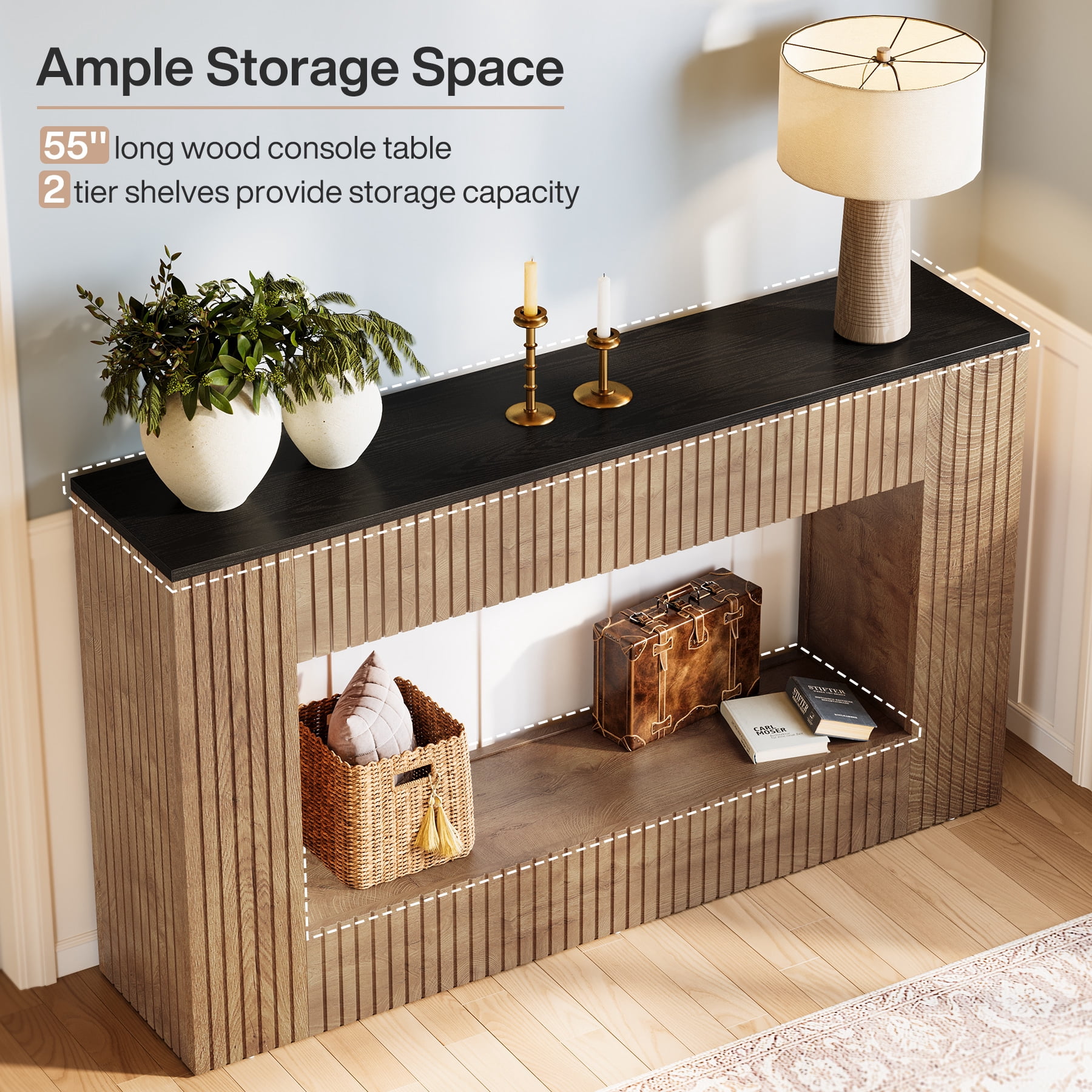 Tribesigns Modern Console Table, 55-Inch Wood Entryway Table with Storage, Narrow Long Sofa Table Behind Couch Table for Living Room, Foyer, Hallway, Black