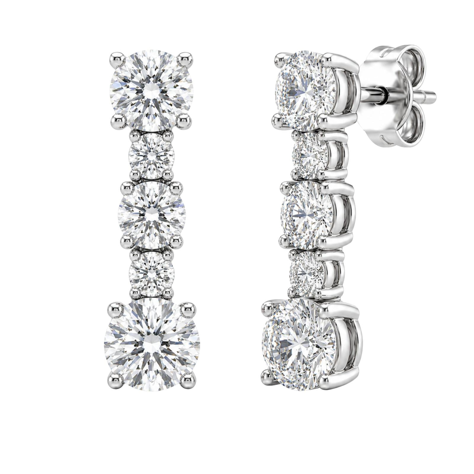 Diamonair Lab-Grown Diamond Drop Earrings for Women | 14K White Gold | Round Cut | Prong Setting, Push Back | F Color, VS+ Clarity | 1.00 Total Carat Weight