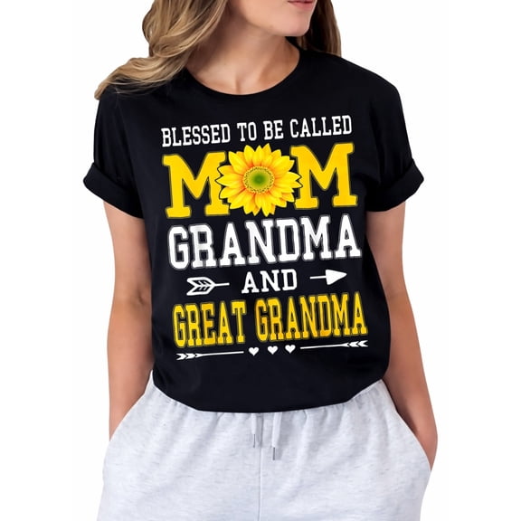 Blessed to Be Called Mom Great Grandma Graphic T-Shirt for Women, Casual Short Sleeve Crew Neck Tee