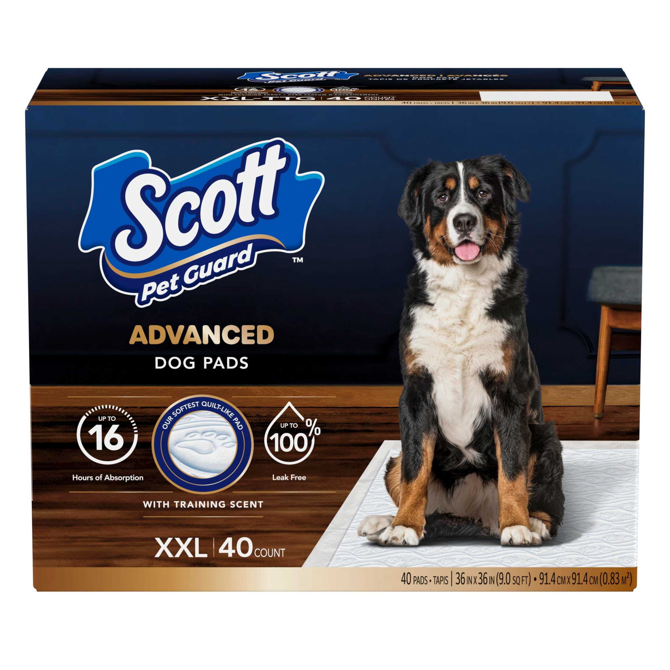 Scott Pet Guard Advanced Dog Pads - Dog Training Pee Pads for Large & Extra Large Dogs - Up to 16 Hour Absorbency with Odor Control - Softest Quilted Dog Pee Pads - XXL - 36" x 36" - 40 Pack
