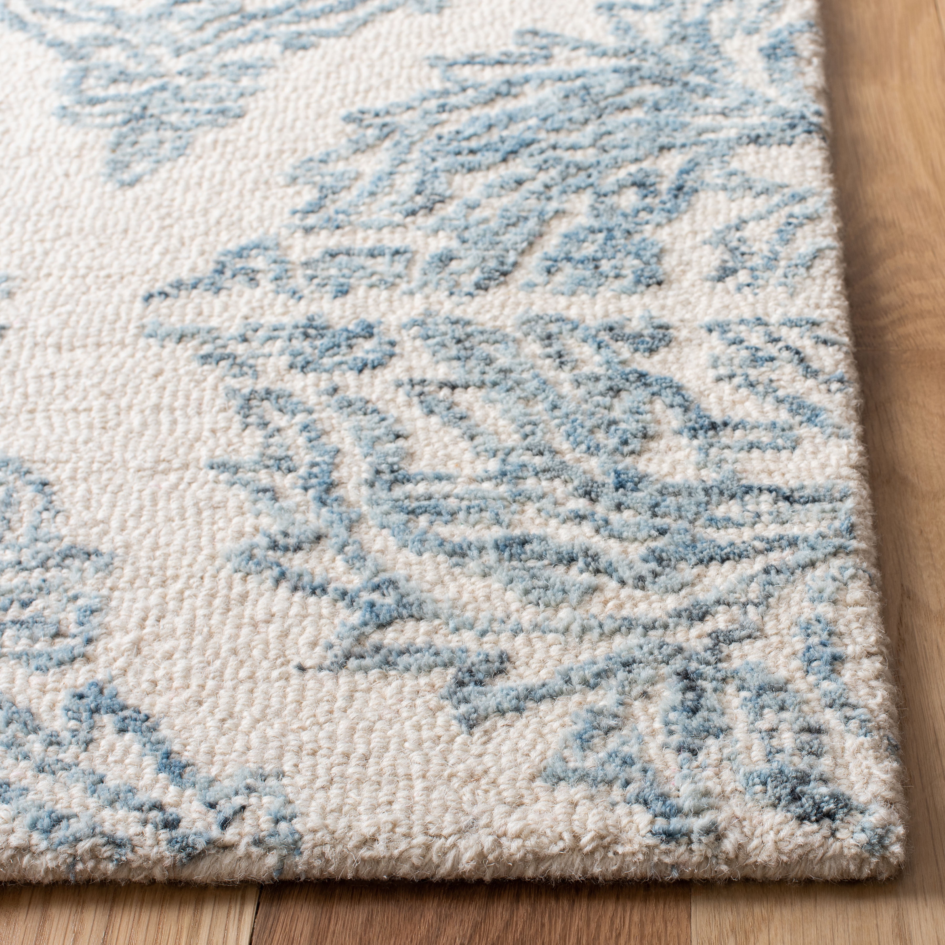 SAFAVIEH Abstract Rachelle Floral Wool Area Rug, Ivory/Blue, 10' x 14'