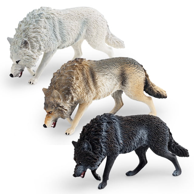 Set de figuras de lobo realista, 3 piezas, plástico PVC, 17,5 cm